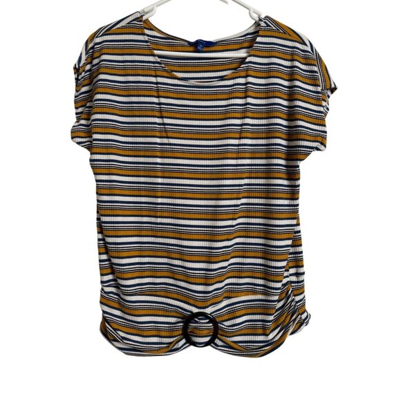 APT 9 Striped Short Sleeve Top Size Medium Ribbed Shirt Blue Orange - Picture 8 of 9